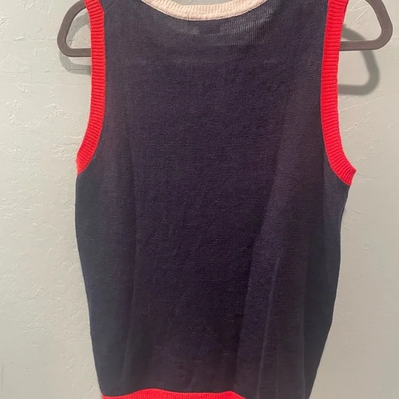 Boden Womens Navy Knit Sleeveless
Sweater Red and White Trim Size 10 Classic - Picture 2 of 7